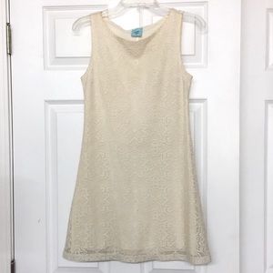 Cream Color All Over Lace Sleeveless Shift Dress Sz S
